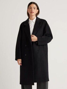EUC Quince Italian Wool Double-Breasted Slouch Coat in Black - Small (305)